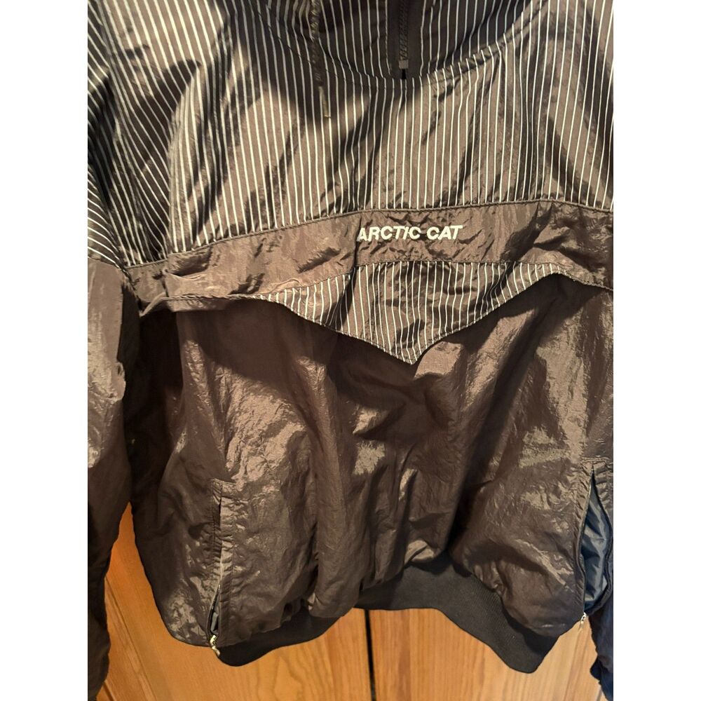 Arctic Cat snowmobile pullover jacket black striped XL 1990s snow jacket